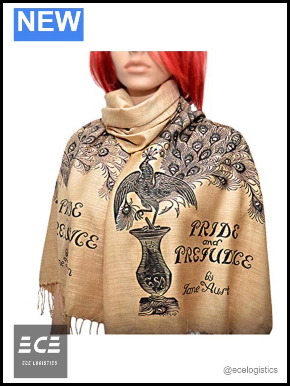 Literary Pride and Prejudice Viscose Scarf Shawl with Tassels One Size